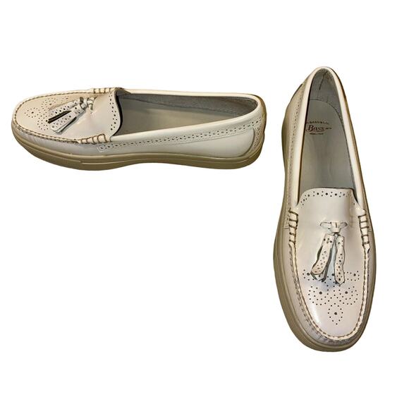 G.H.Bass Women's Loafer Sneakers Tassels Perforated Leather Size 10 White EUC - Picture 3 of 13